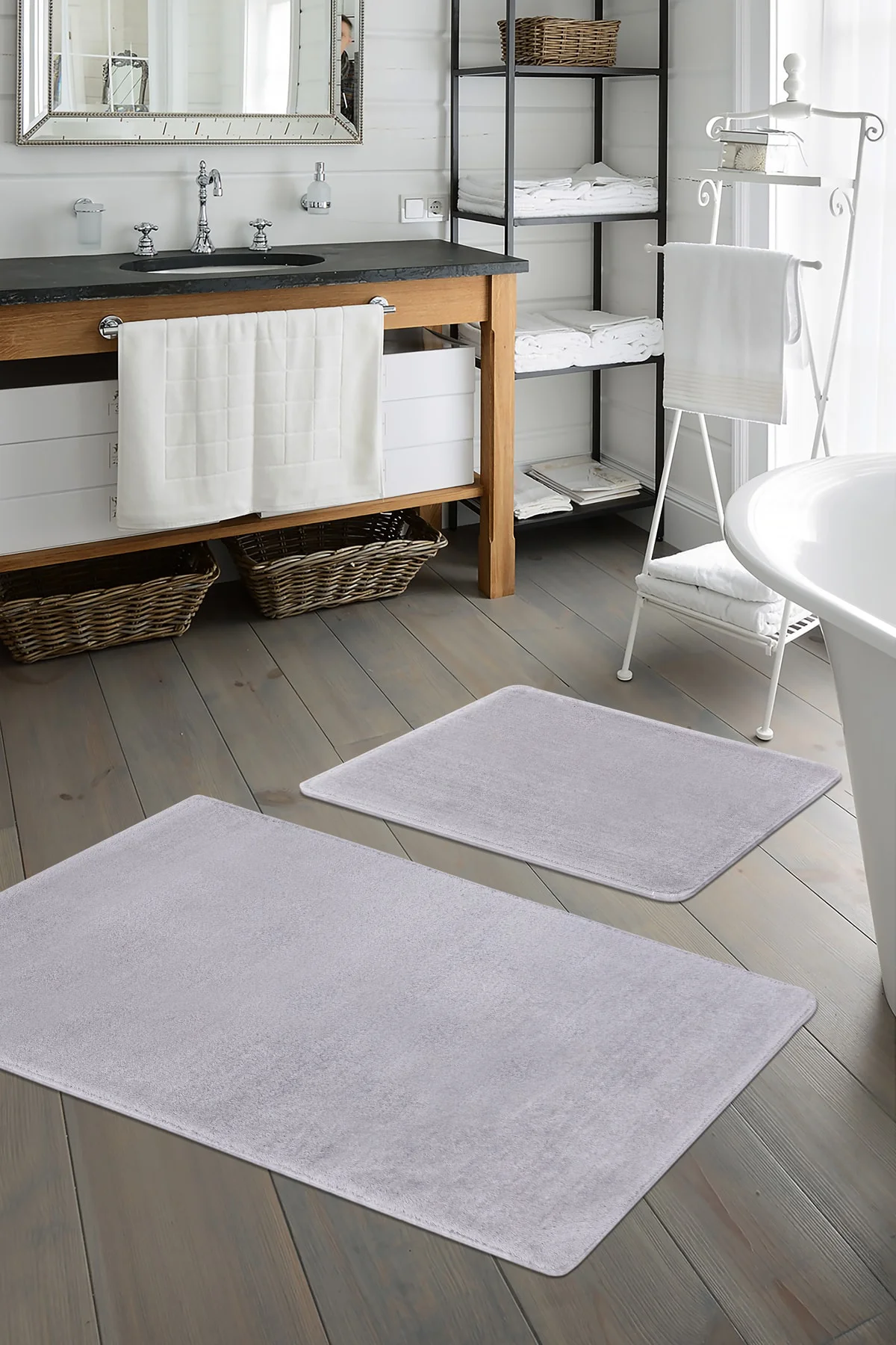 Açık Gri Ikili Banyo Paspası Klozet Takımı Post Dokuma Peluş Halı Antibakteriyel Açık Gri Ikili Banyo Paspası Klozet Takımı Post Dokuma Peluş Halı Antibakteriyel