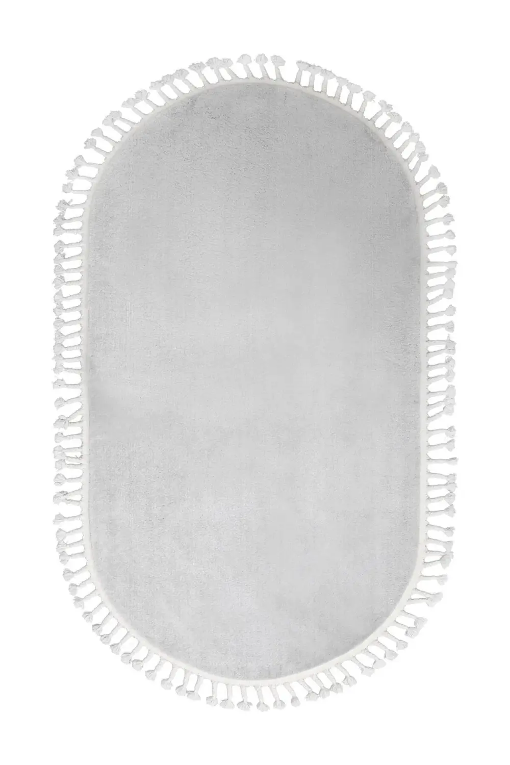 Açık Gri Oval Post Dokuma Halı Saçaklı Peluş Yumuşacık Kaymaz