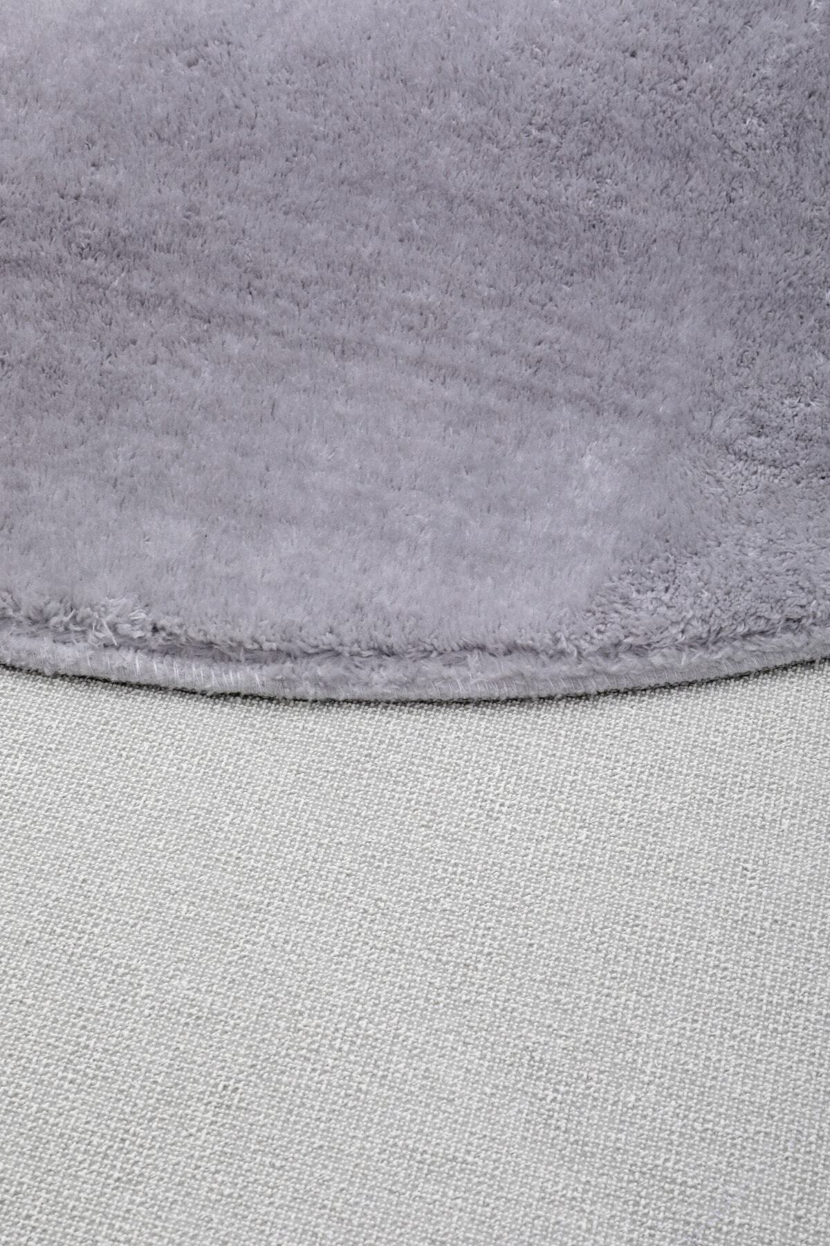Açık Gri Yuvarlak Post Dokuma Halı Peluş Tavşan Tüyü Hissi Antibakteriyel 150X150