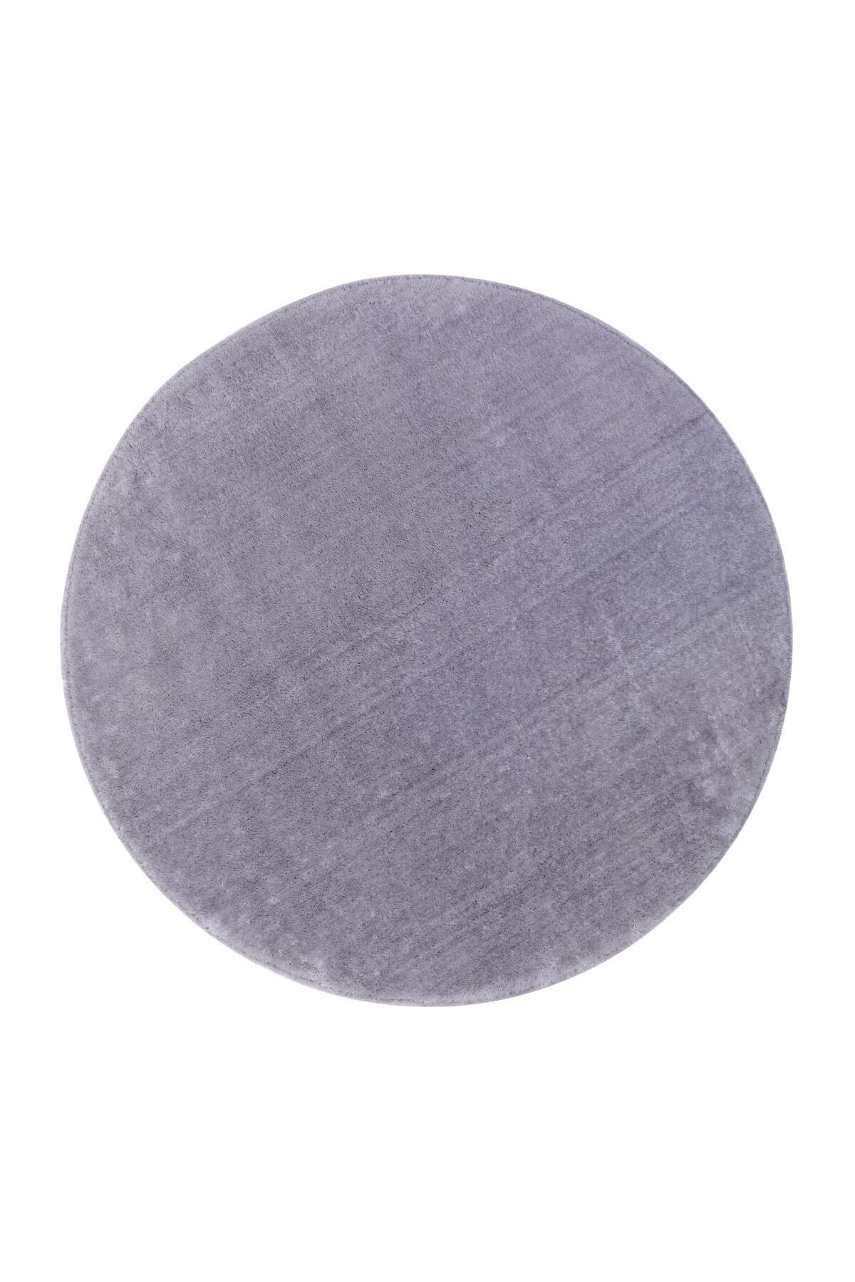 Açık Gri Yuvarlak Post Dokuma Halı Peluş Tavşan Tüyü Hissi Antibakteriyel 150X150