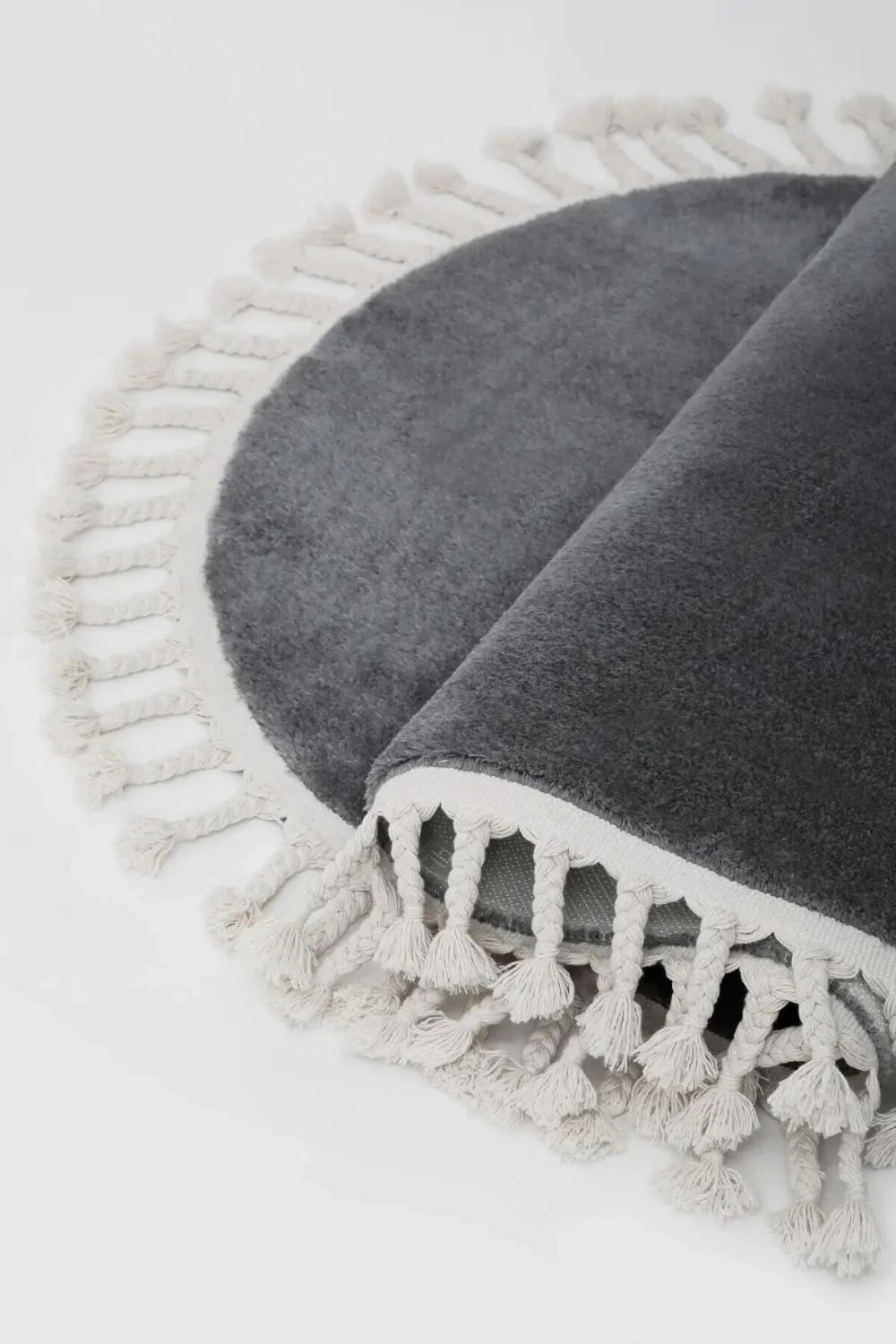 Açık Gri Yuvarlak Post Dokuma Halı Peluş Tavşan Tüyü Hissi Antiba