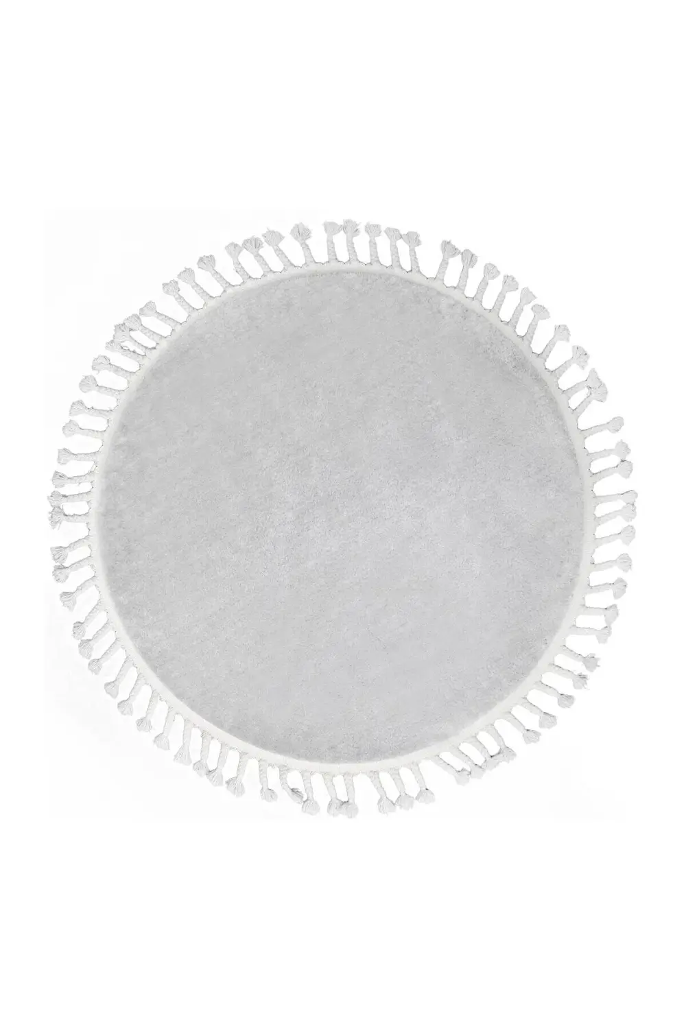 Açık Gri Yuvarlak Post Dokuma Halı Püsküllü Peluş Halı Antibakter