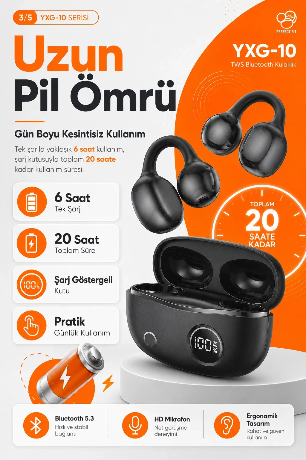 Açık Kulak Tasarımlı Kablosuz Kulaklık Spor Ve Günlük Kullanım İçin Şarjlı Set