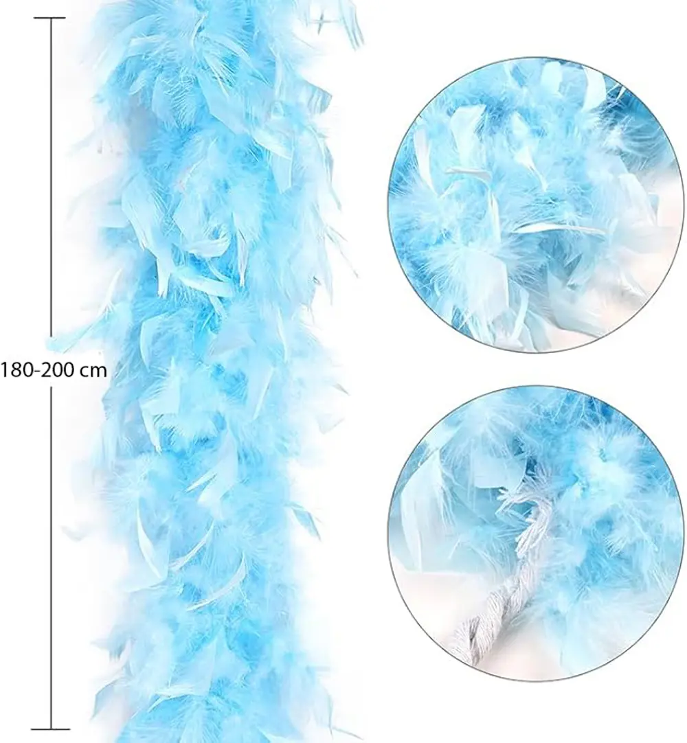 Açık Mavi Renk Kabarık Kalın Otriş Boa Tüy 6 cm Genişlik 180-200 