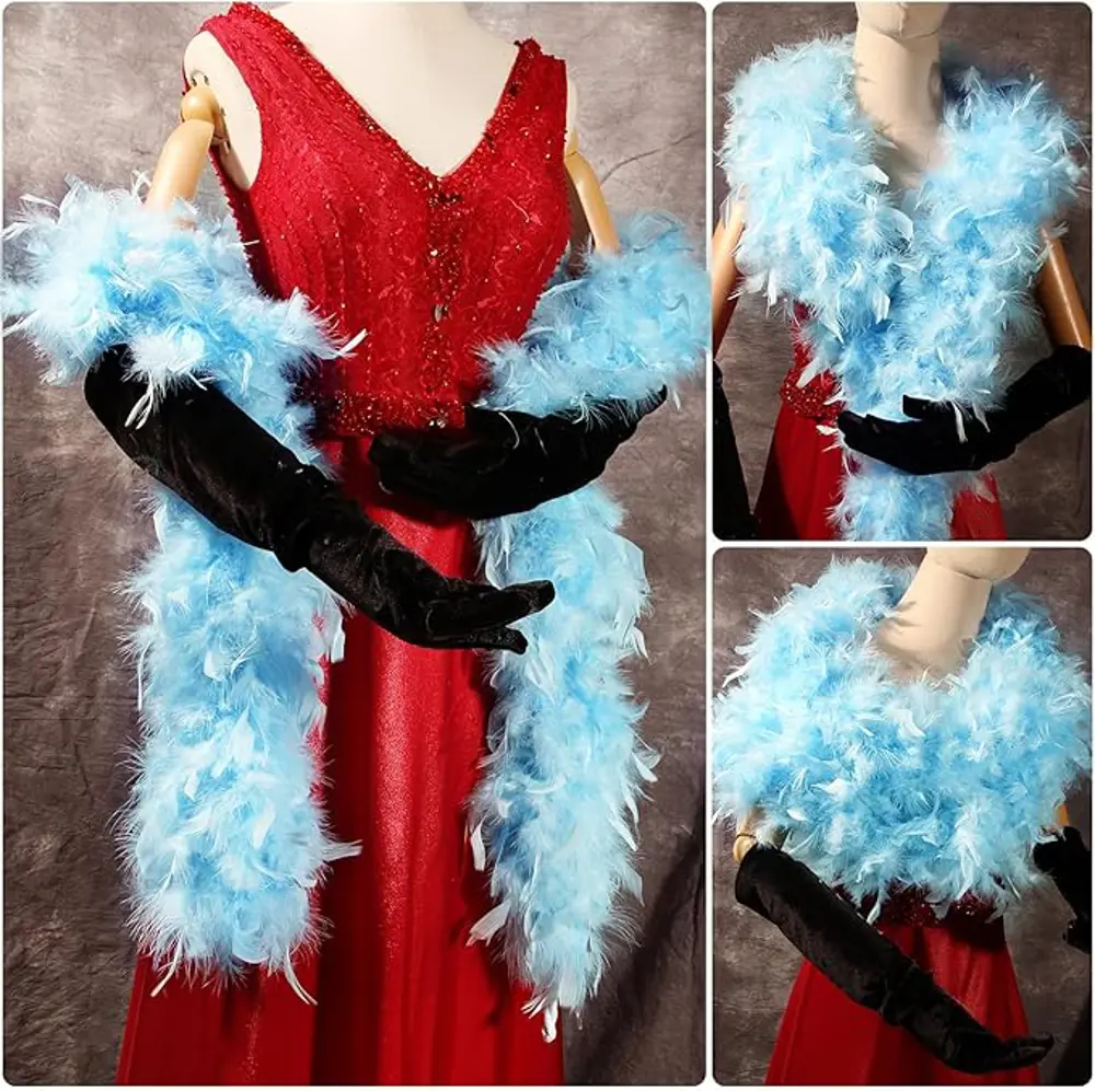 Açık Mavi Renk Kabarık Kalın Otriş Boa Tüy 6 cm Genişlik 180-200 