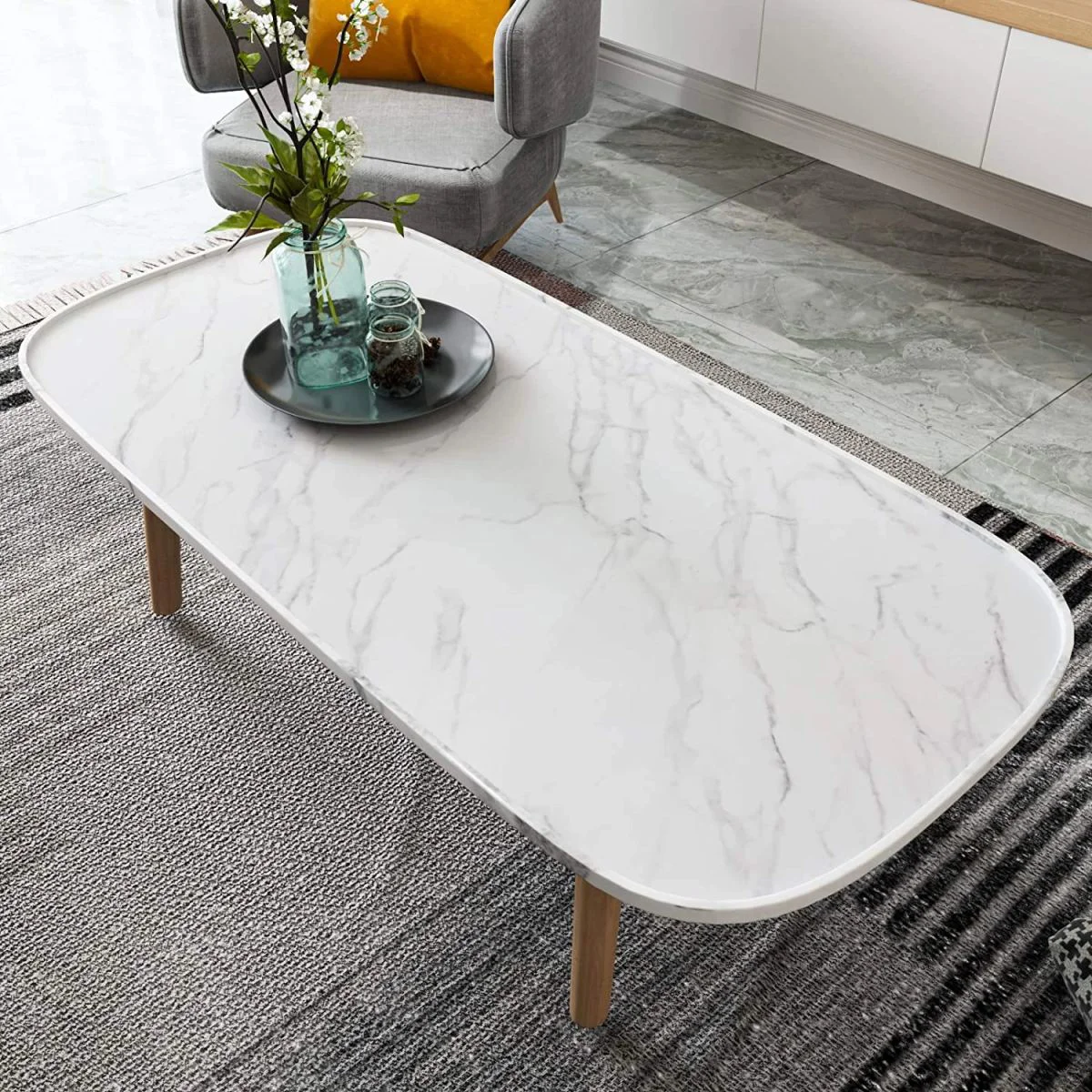Açık Mermer Desenli Yapışkanlı Kaplama Kağıdı - 5m x 60cm, Su Geçirmez Dekoratif Kaplama