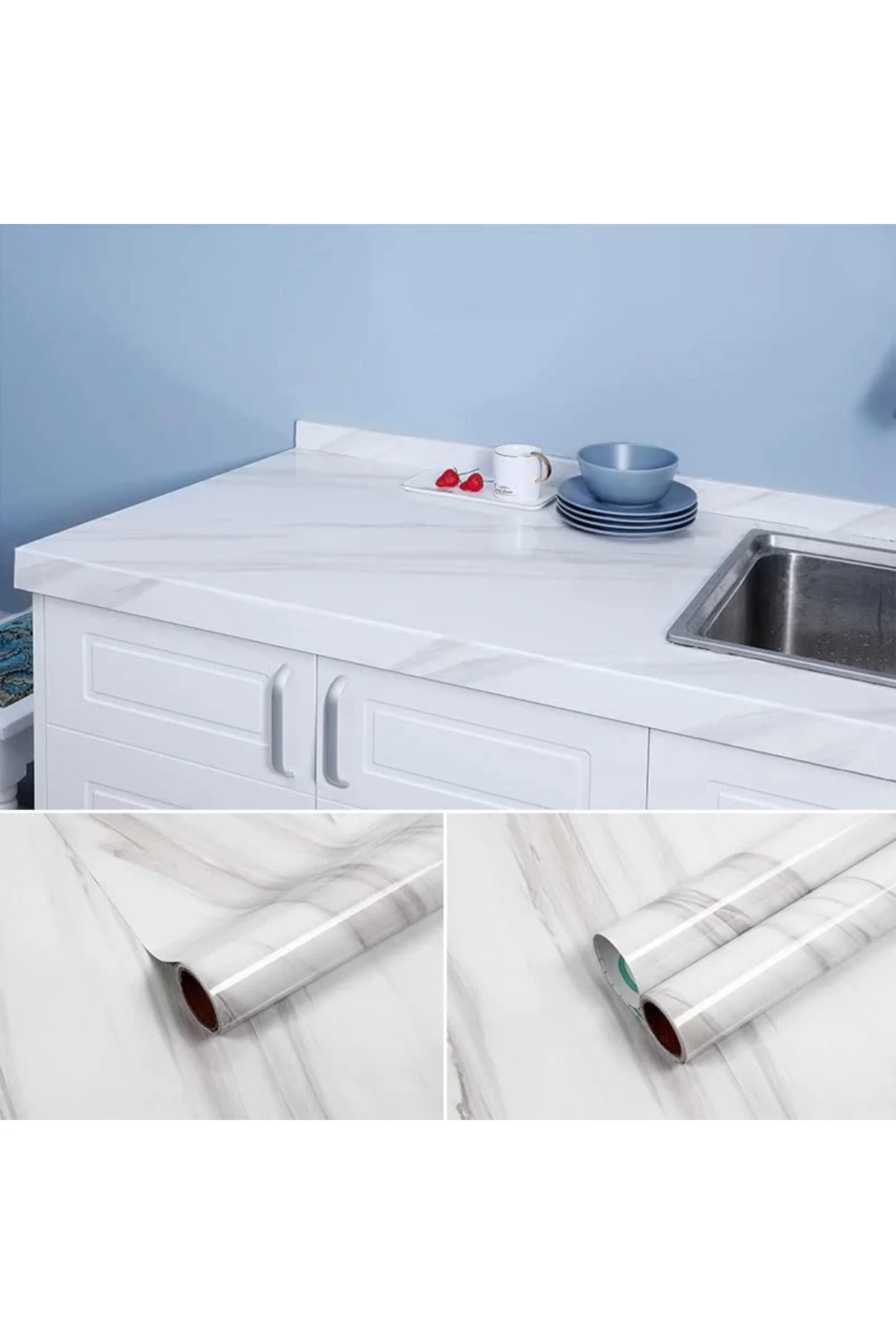 Açık Mermer Desenli Yapışkanlı Kaplama Kağıdı Büyük Boy 5 Metre -