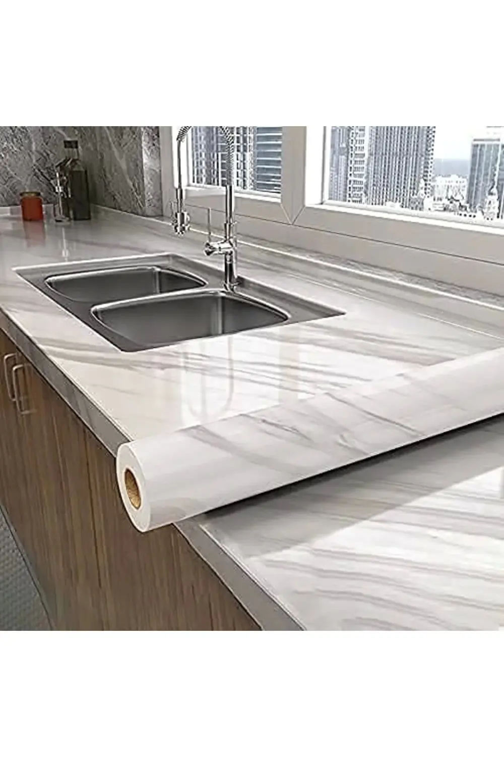 Açık Mermer Desenli Yapışkanlı Kaplama Kağıdı Büyük Boy 5 Metre