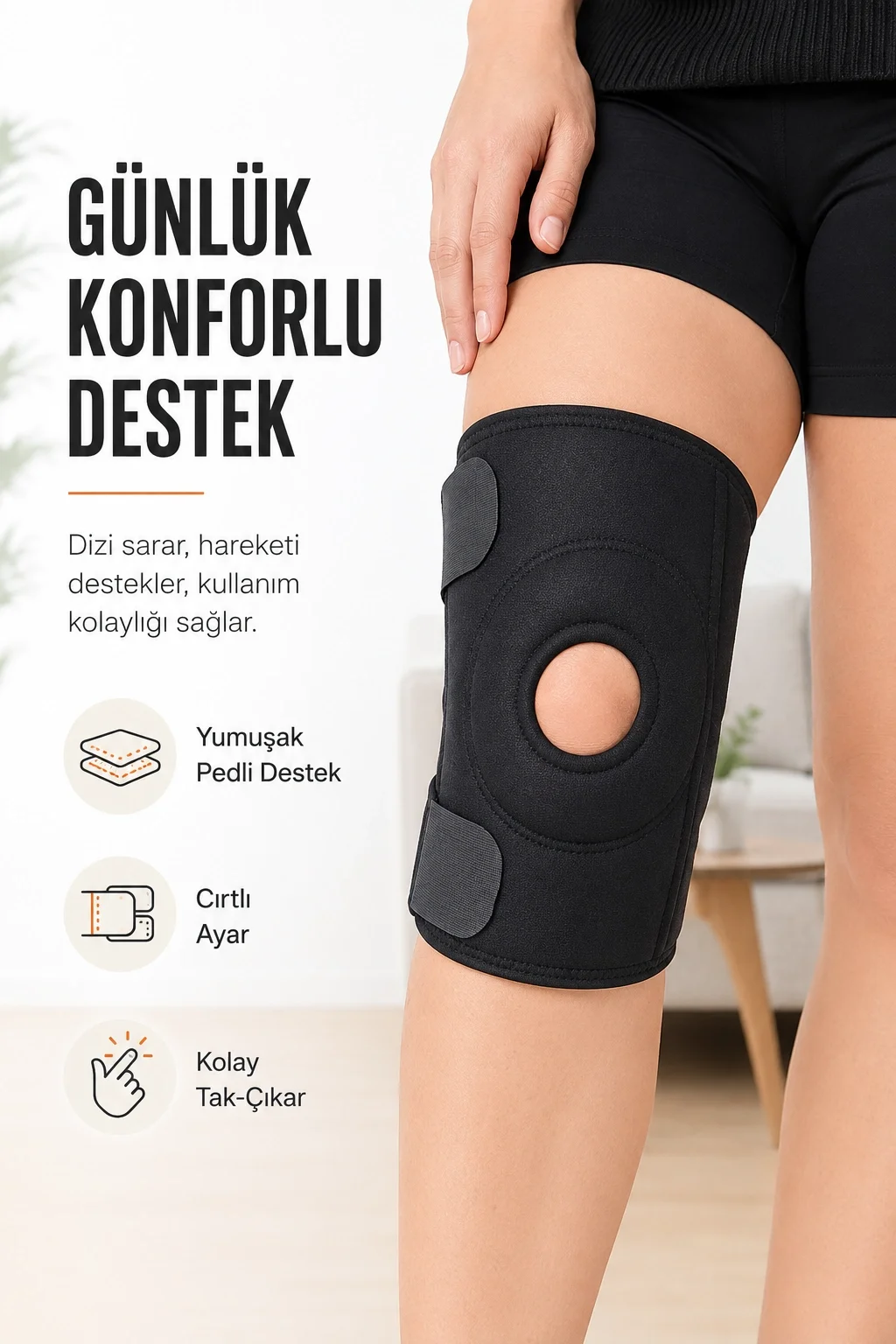 Açık Patella Destekli Ayarlanabilir Cırtlı Dizlik Spor Günlük Kullanım Diz Bandajı
