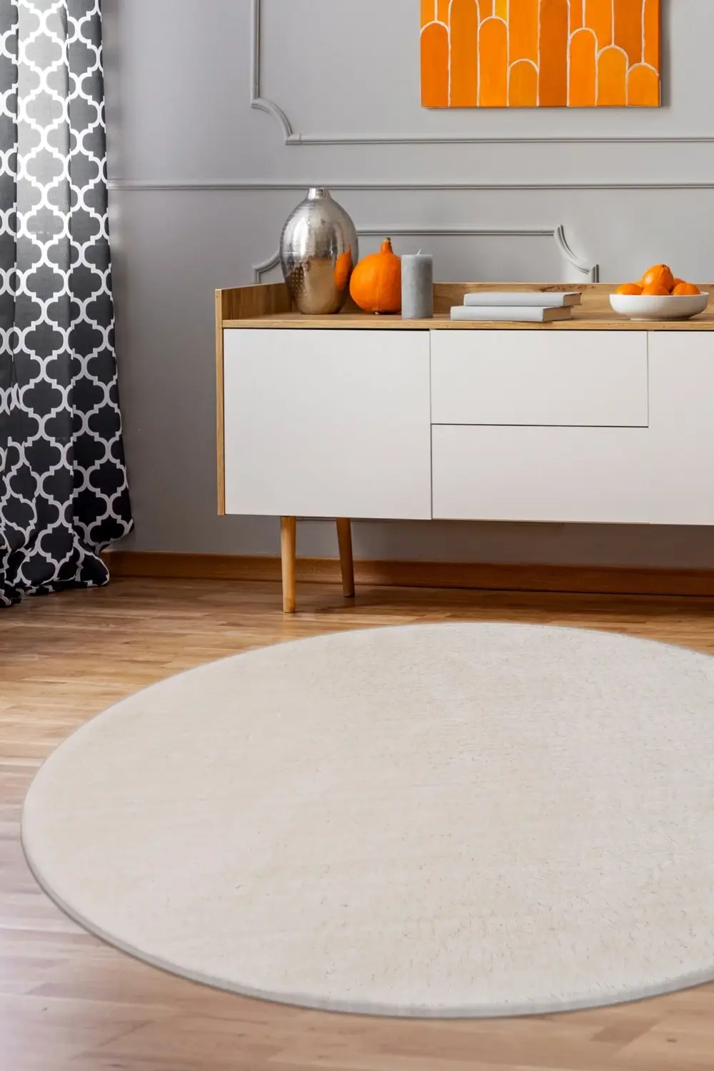 Açık Vizon Yuvarlak Post Dokuma Halı Peluş Yumuşacık Antibakteriy