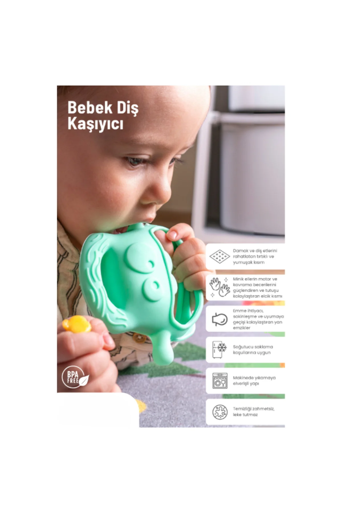 Açık Yeşil Bebek Silikon Diş Kaşıyıcı