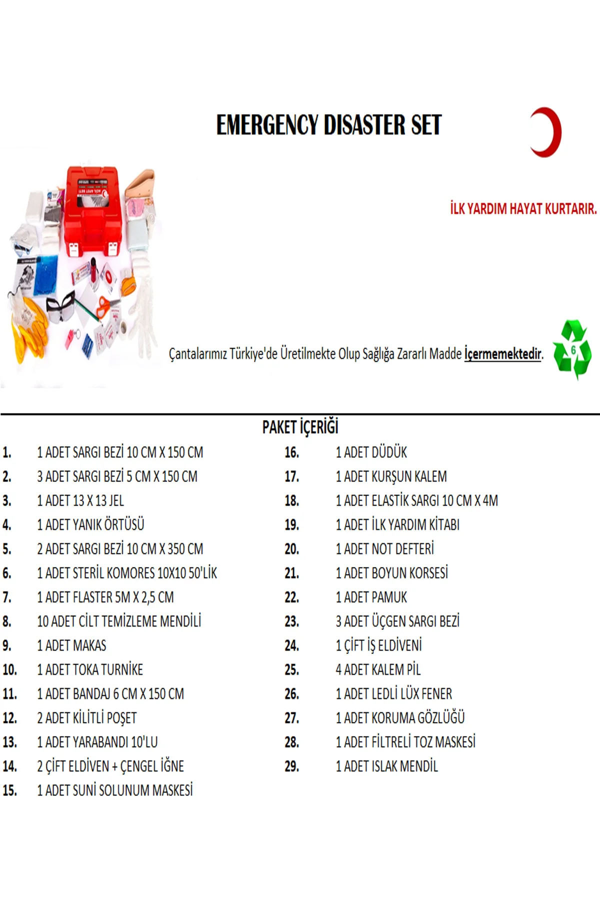 Acil Afet Seti İlk Yardım Çantası Deprem Seti Tam Donanımlı Acil 