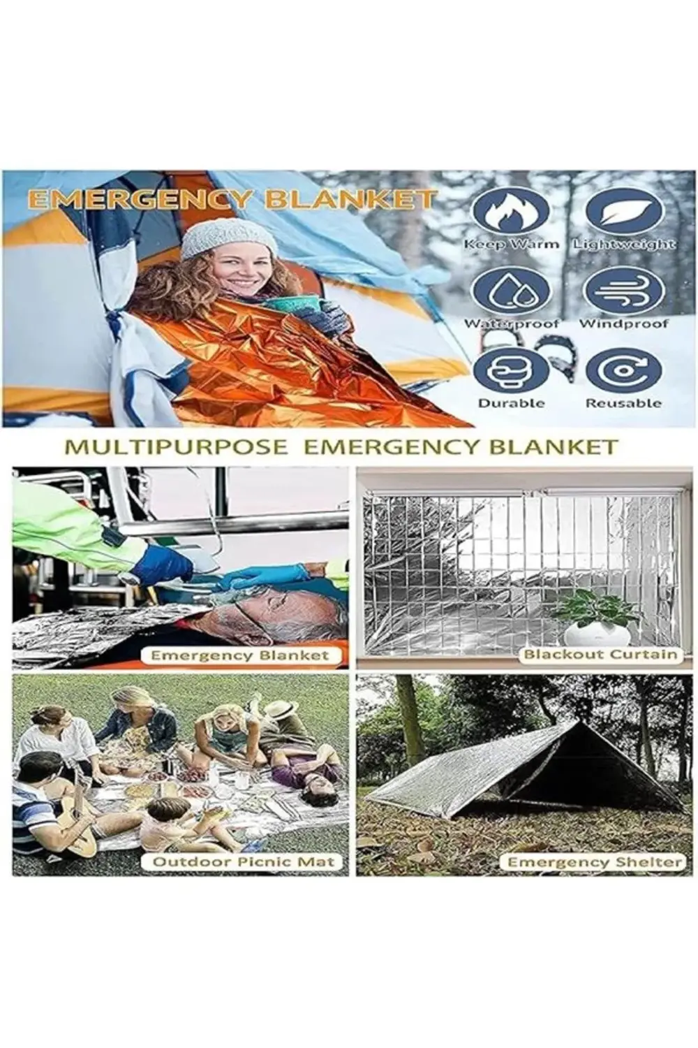 Acil Durum Battaniyesi, Folyo Battaniye Isı Sağkalım Yansıtıcı Te