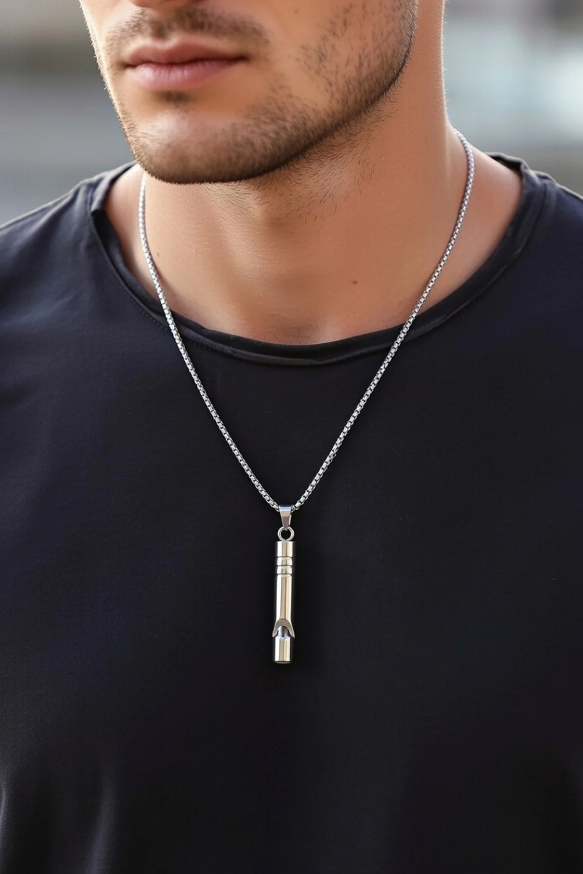 Acil Durum Düdüğü 316L Çelik Kararma Yapmaz Yüksek Desibel Kolye Unisex