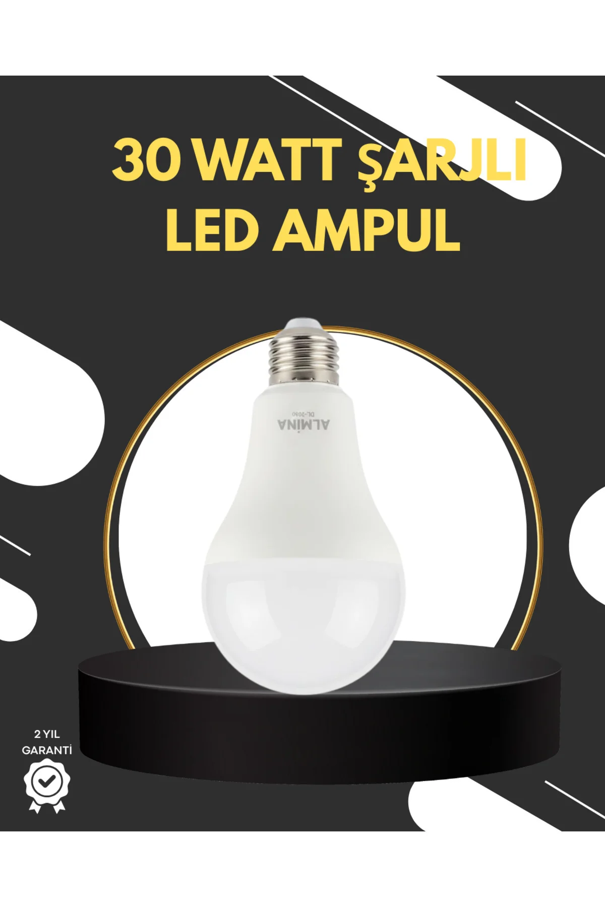 Acil Durumlar İçin Şarjlı Led Ampul 6400K Soğuk Beyaz 30 Watt
