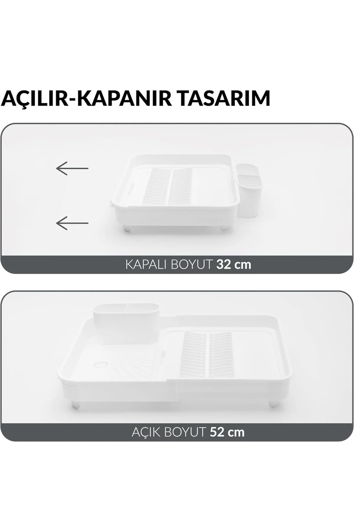 Açılır Kapanır Bulaşıklık Tabaklık, Su Tahliye Oluklu ve Çatal Bı