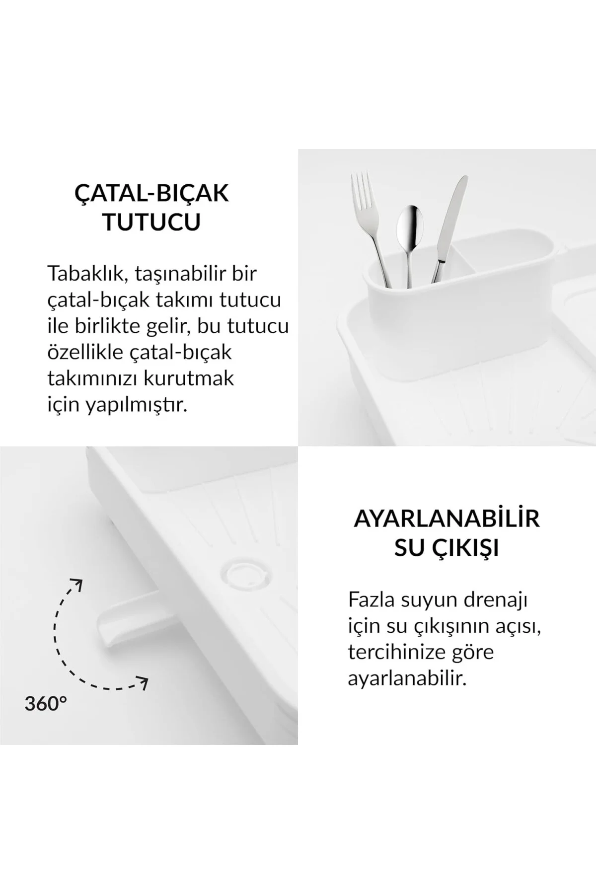 Açılır Kapanır Bulaşıklık Tabaklık, Su Tahliye Oluklu ve Çatal Bı