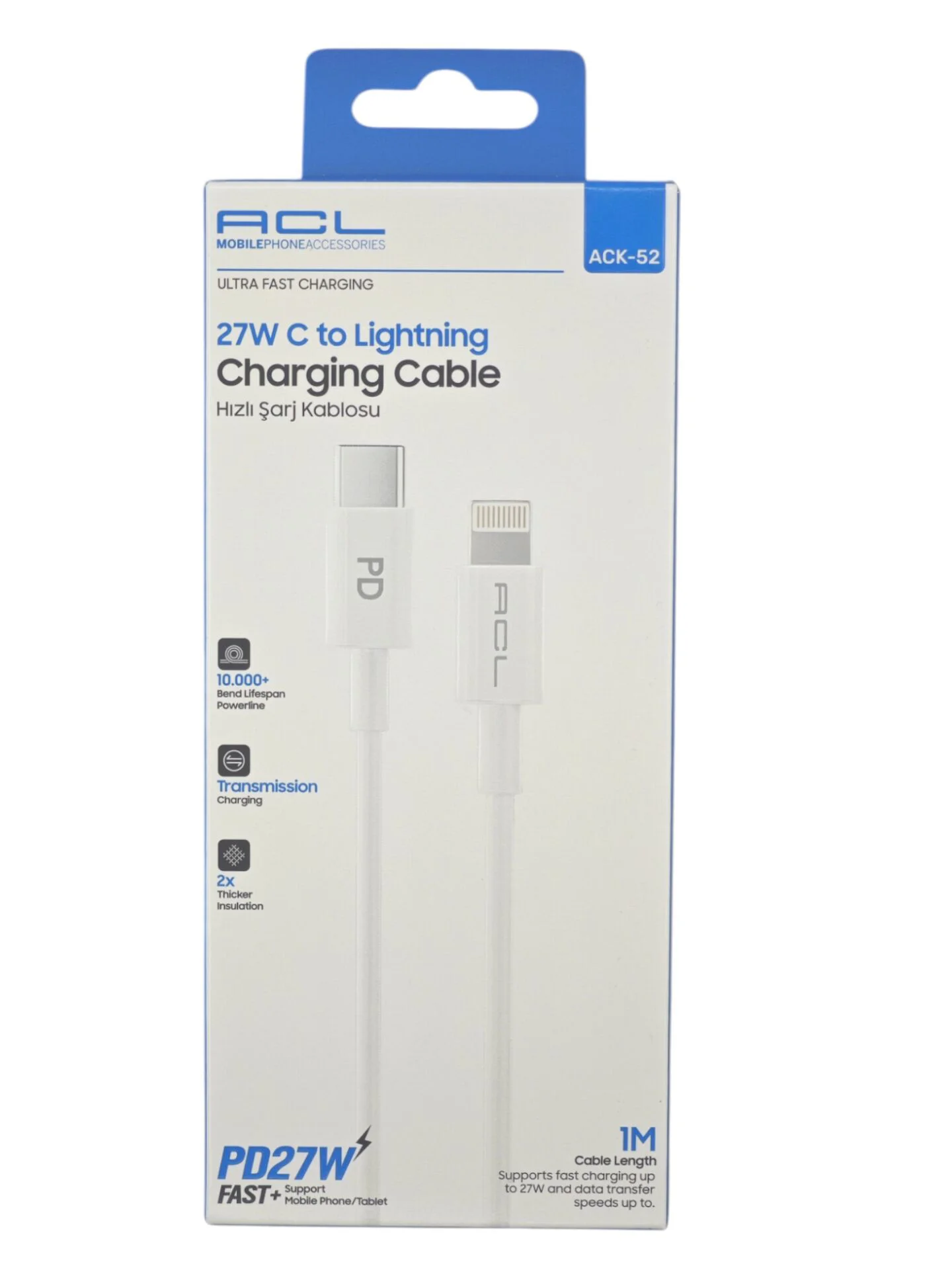 ACK-52   ACL PD 27W Type-C to Lightning Data Şarj Kablosu