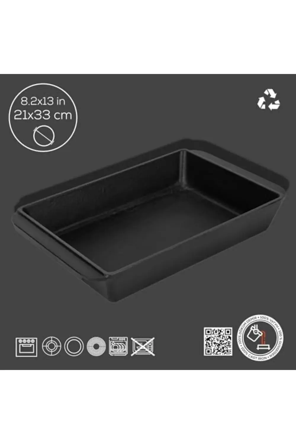 aclyashop Döküm Dikdörtgen Rosto ve Fırın Tepsisi Döküm Demir Yek