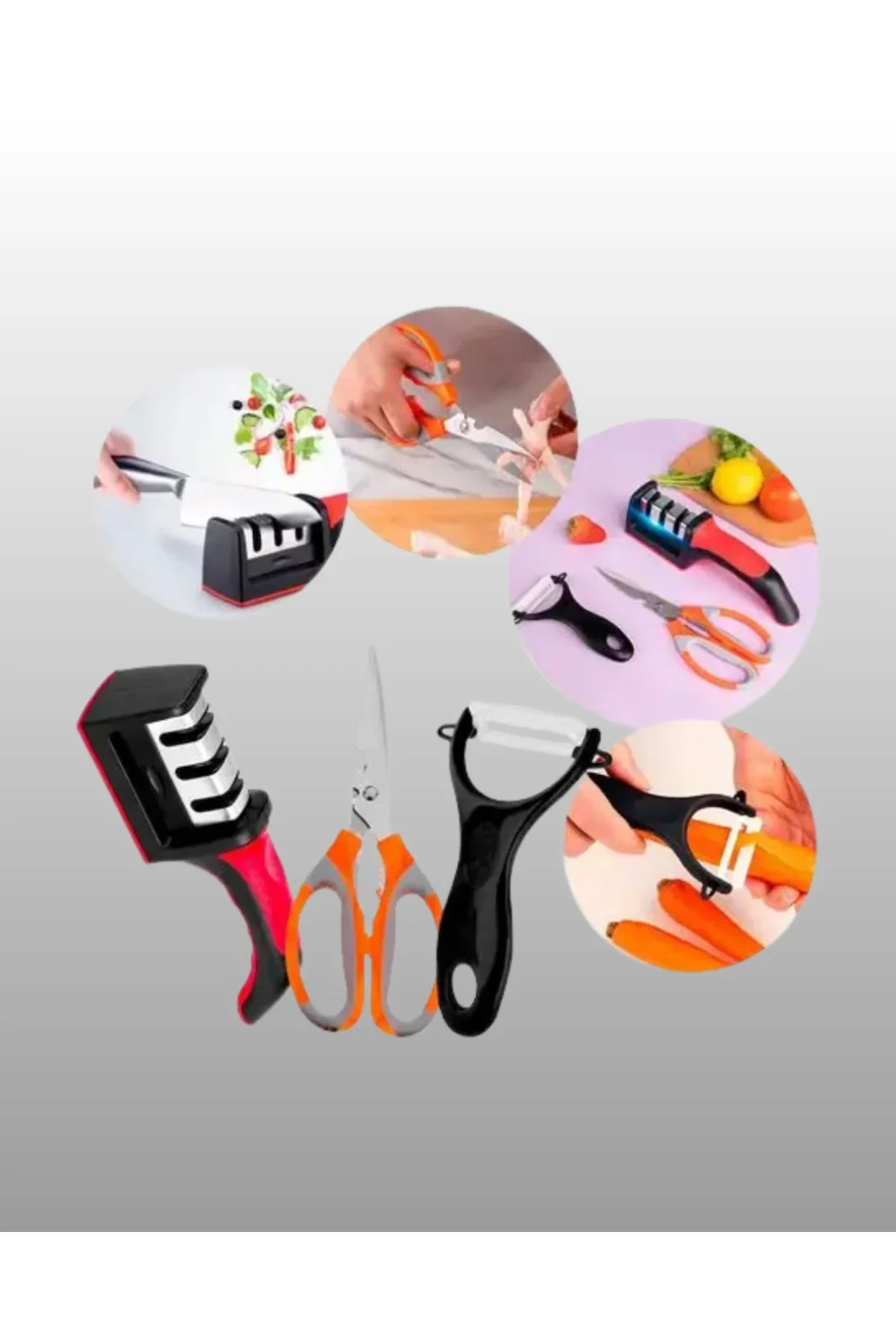 ACONCEPT Çok Fonksiyonlu Mutfak Makas Seti – 3 Makas, Bileyici ve (125138) Soyacak Dahil