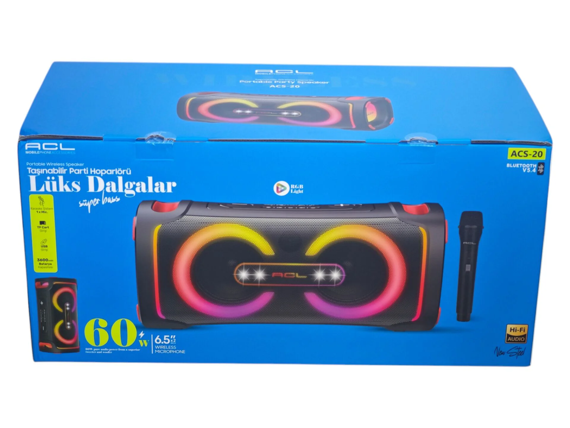 ACS-20 ACL Mikrofonlu Bluetootlu Şarjlı Müzik Kutusu 60W ACS-20 ACL Mikrofonlu Bluetootlu Şarjlı Müzik Kutusu 60W