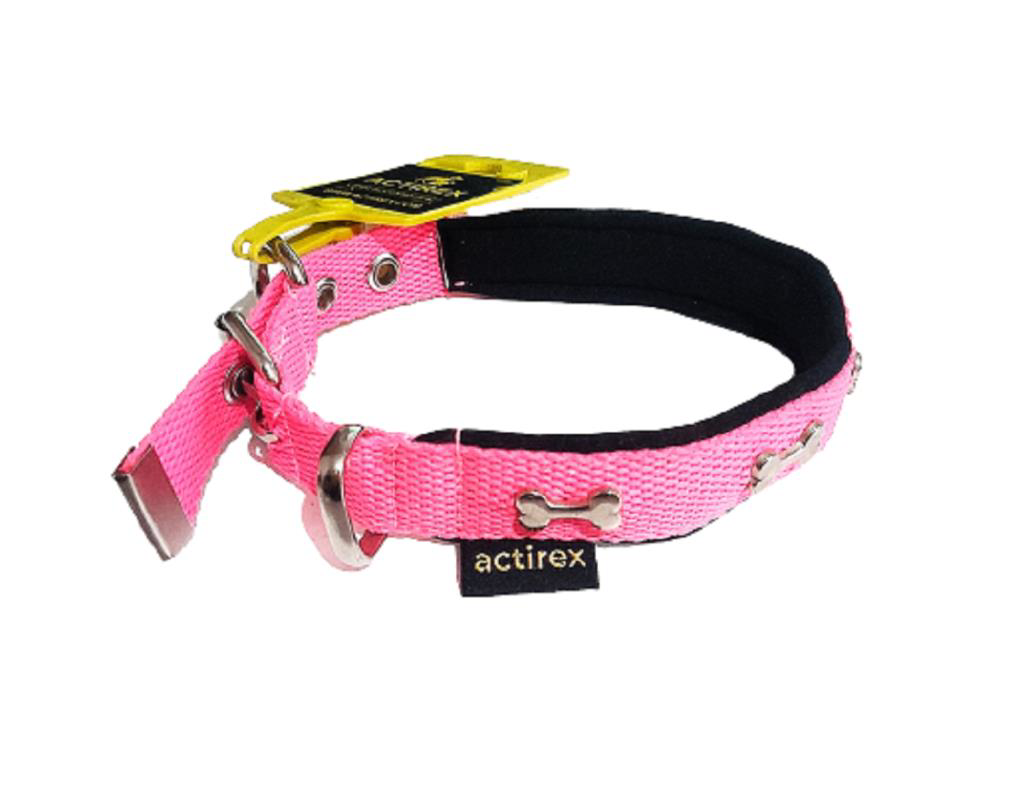 Actirex Neon Yumuşak Doku Kemik Desenli Köpek Boyun Tasma Pink Sm