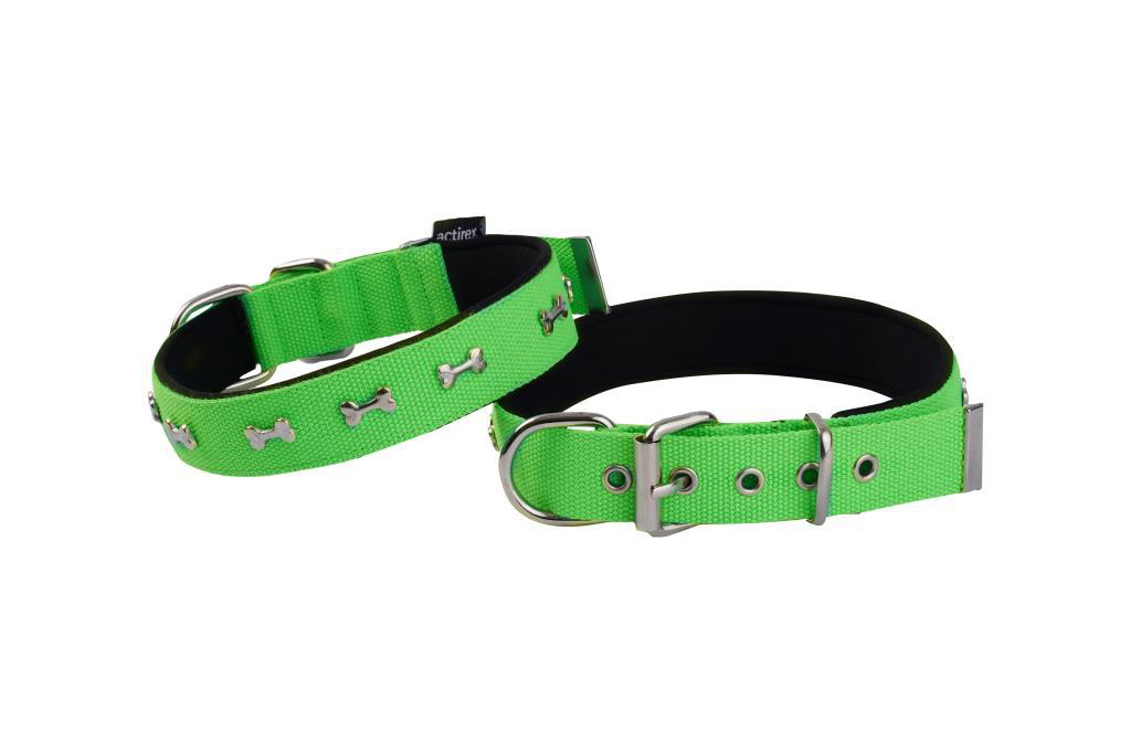 Actirex  Neon Yumuşak Doku Kemik Desenli Köpek Boyun Tasma Green M