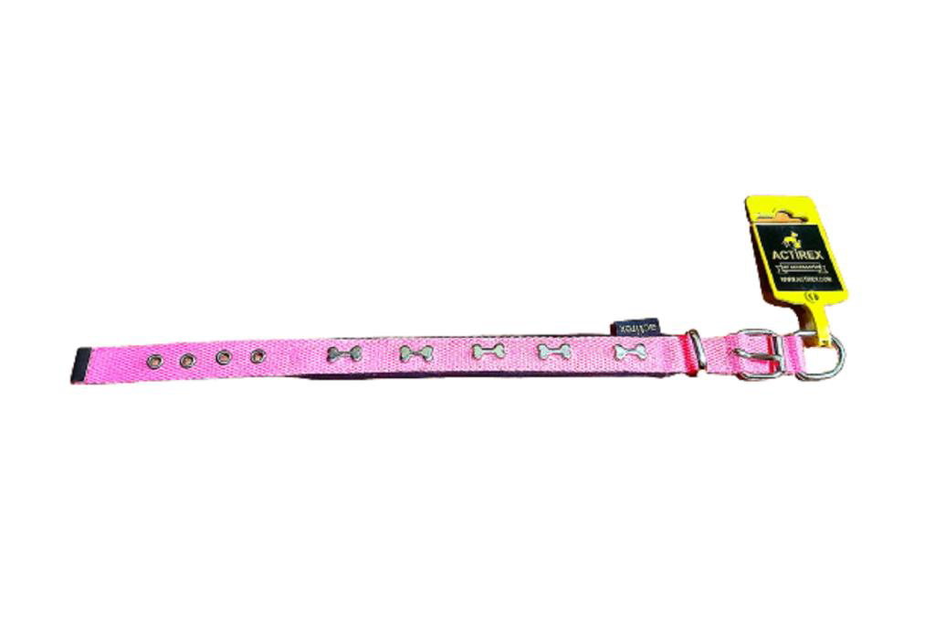 Actirex Neon Yumuşak Doku Kemik Desenli Köpek Boyun Tasma Pink Sm