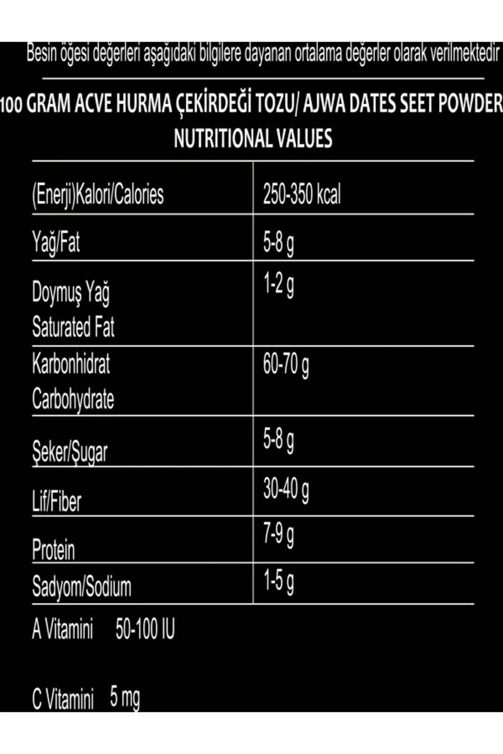 Acve Hurma Çekirdeği Tozu 100 Gr