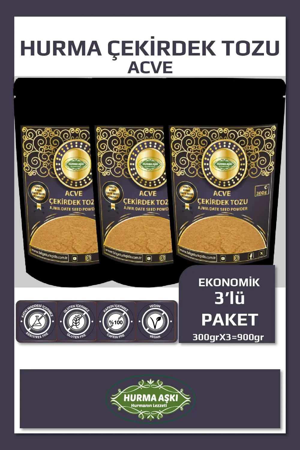 Acve Hurma Çekirdeği Tozu 300GrX3=900Gr