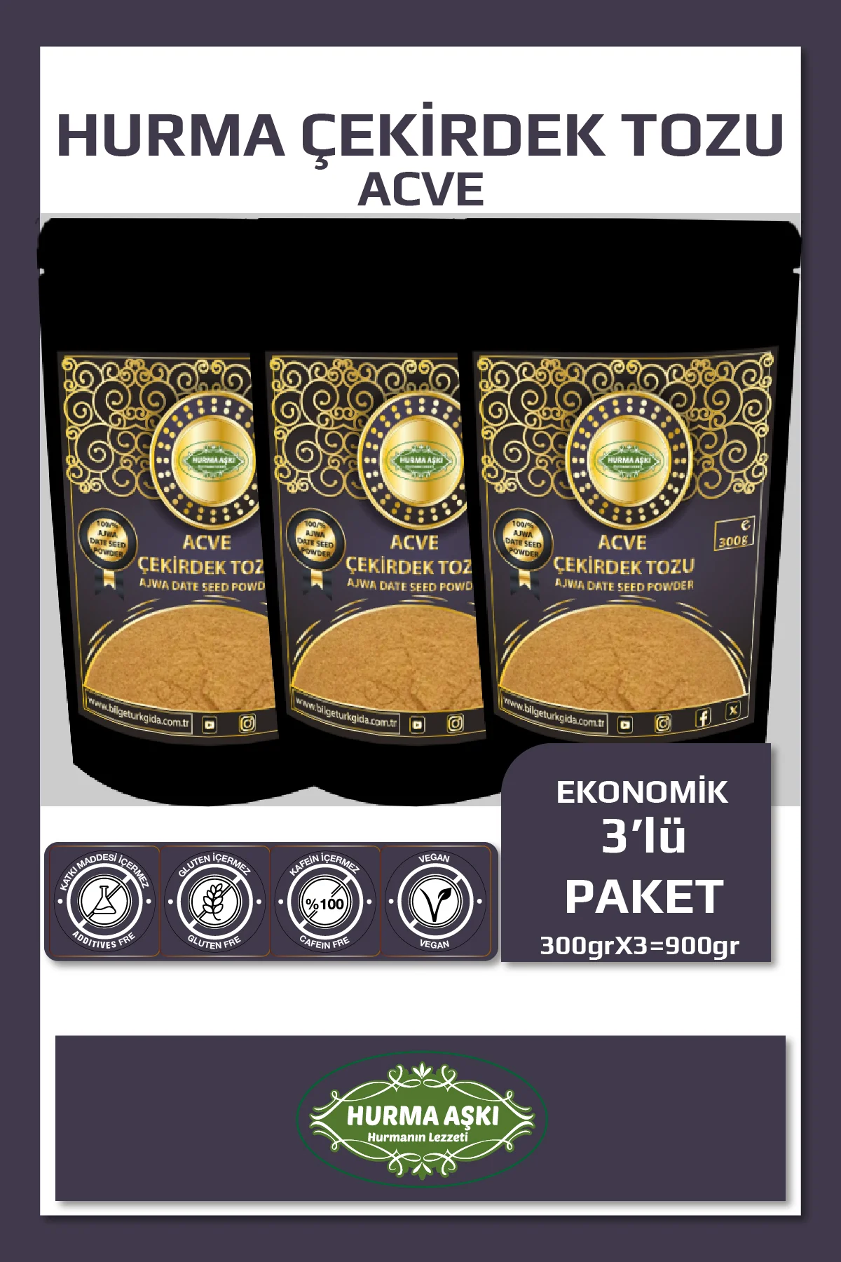 Acve Hurma Çekirdeği Tozu 300GrX3=900Gr Acve Hurma Çekirdeği Tozu 300GrX3=900Gr