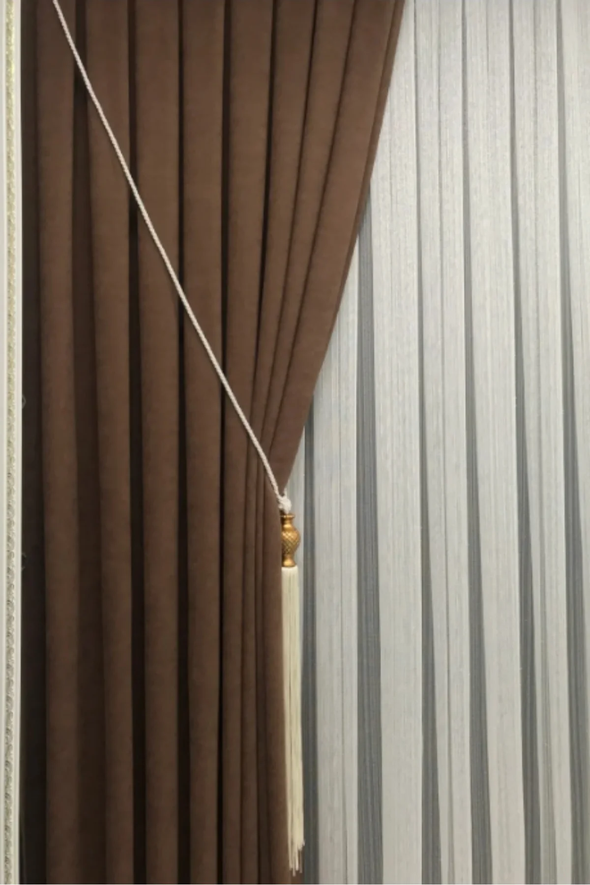 Ada Fon Perde Sık Pileli Kahverengi Perde