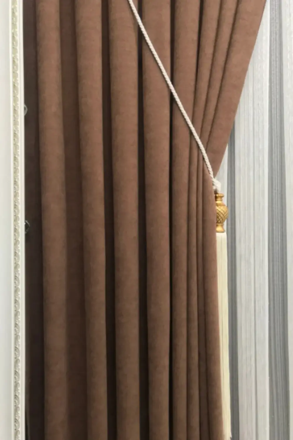 Ada Fon Perde Sık Pileli Kahverengi Perde