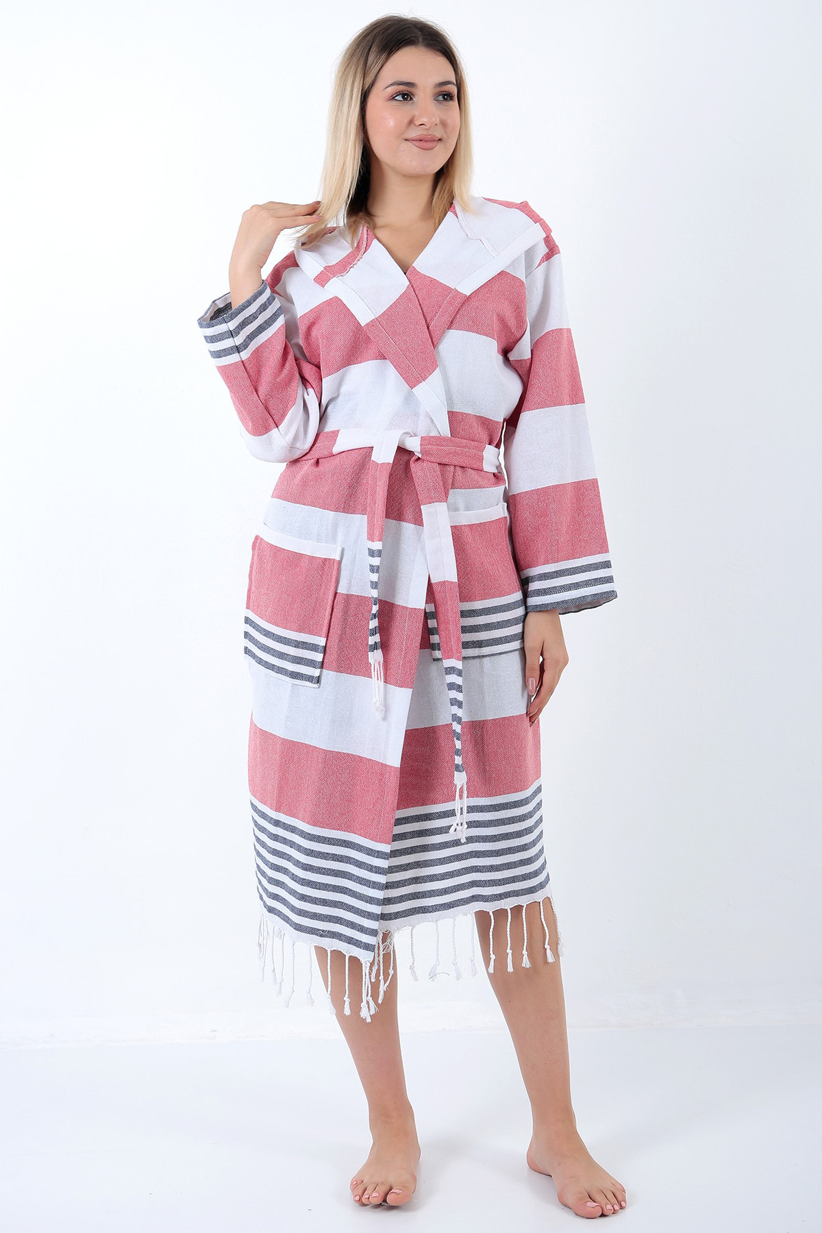 Buldan Concept Ada Peştemal Bornoz Kırmızı-Lacivert