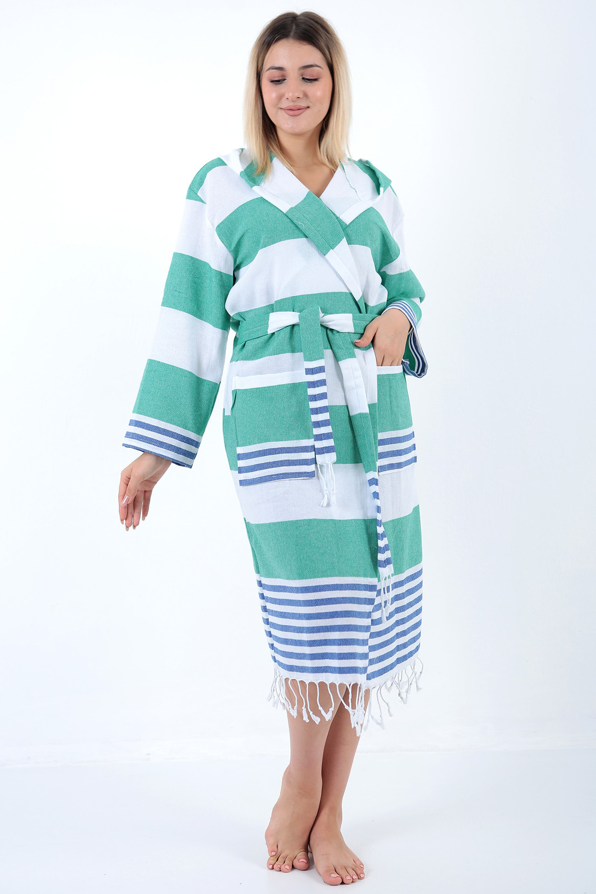 Buldan Concept Ada Peştemal Bornoz Yeşil-Mavi