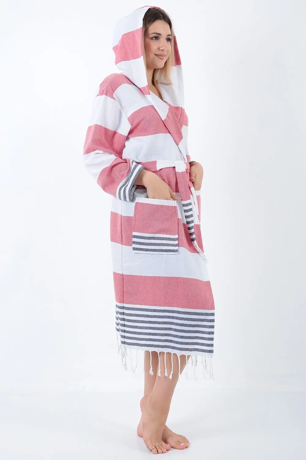 Ada Peştemal Bornoz Kırmızı-lacivert