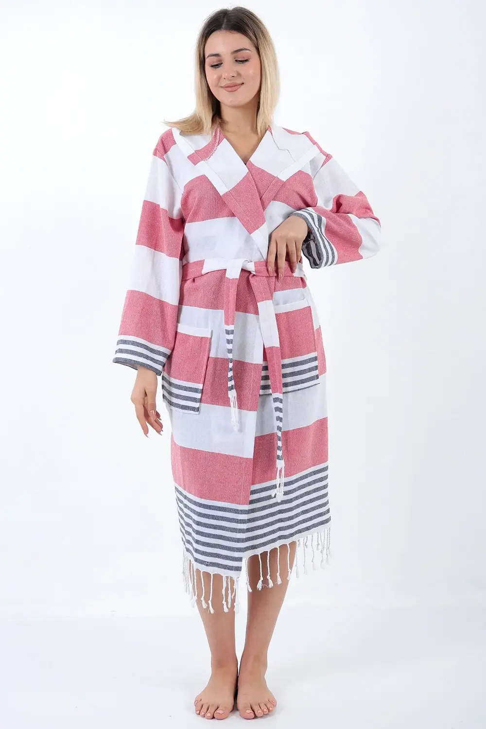 Ada Peştemal Bornoz Kırmızı-lacivert