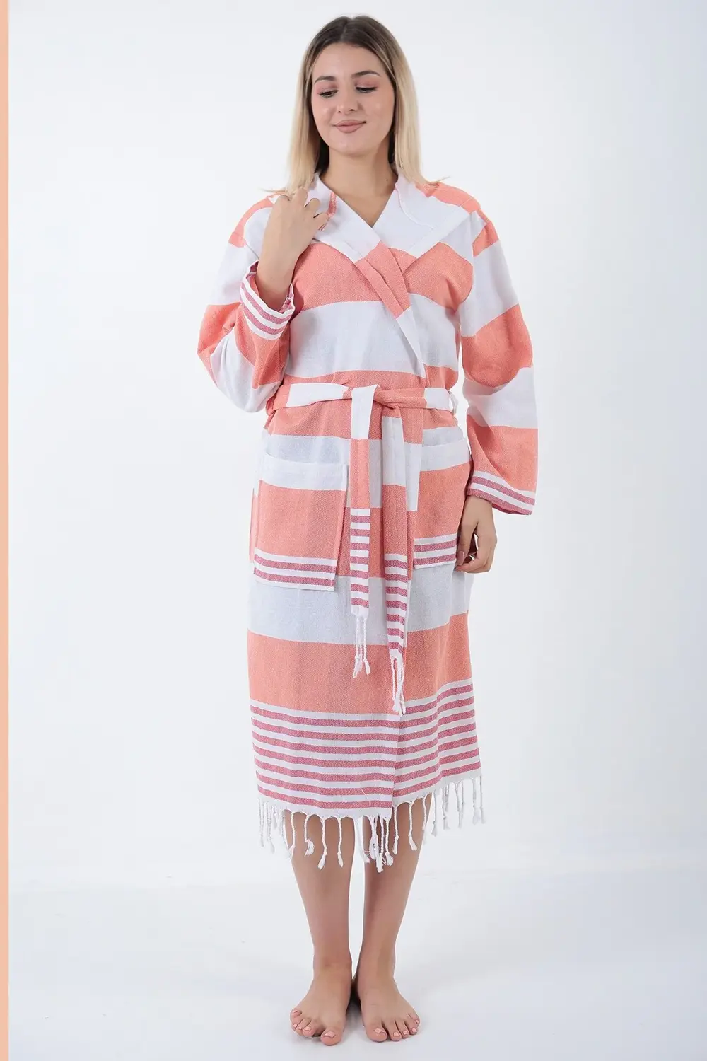 Ada Peştemal Bornoz Turuncu-kırmızı