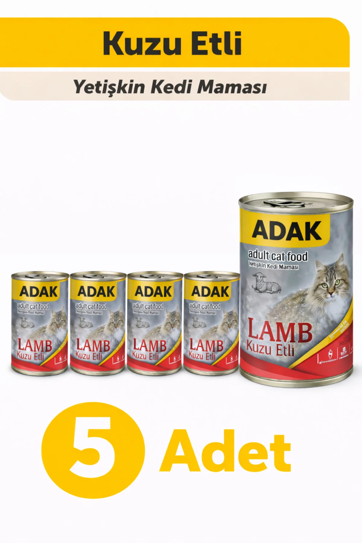 Adak Kuzu Etli Yetişkin Kedi Maması Konserve (5ADET)5*415g