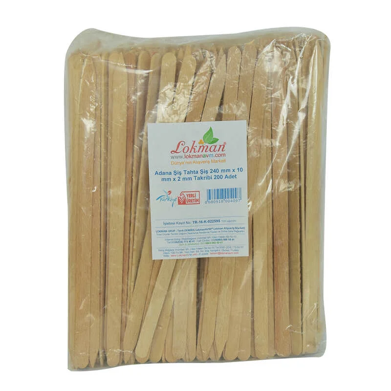 Adana Şiş Tahta Şiş 240 mm x 10 mm x 2 mm Takribi 200 Adet 1 Paket