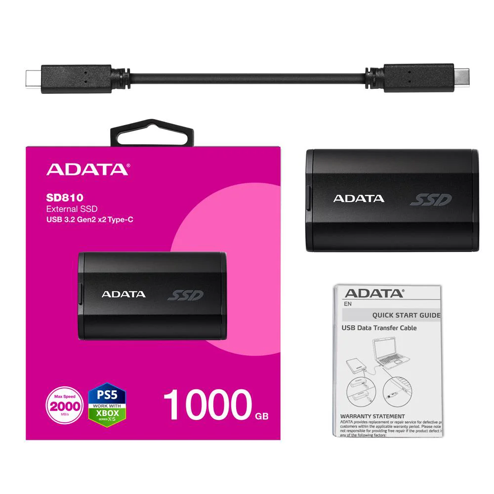 Adata 1000Gb SD810 Siyah Taşınabilir Usb 3.2 Gen2  x2 Type-C Ssd 
