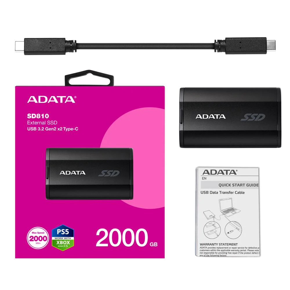 Adata 2000Gb SD810 Siyah Taşınabilir Usb 3.2 Gen2  x2 Type-C Ssd 