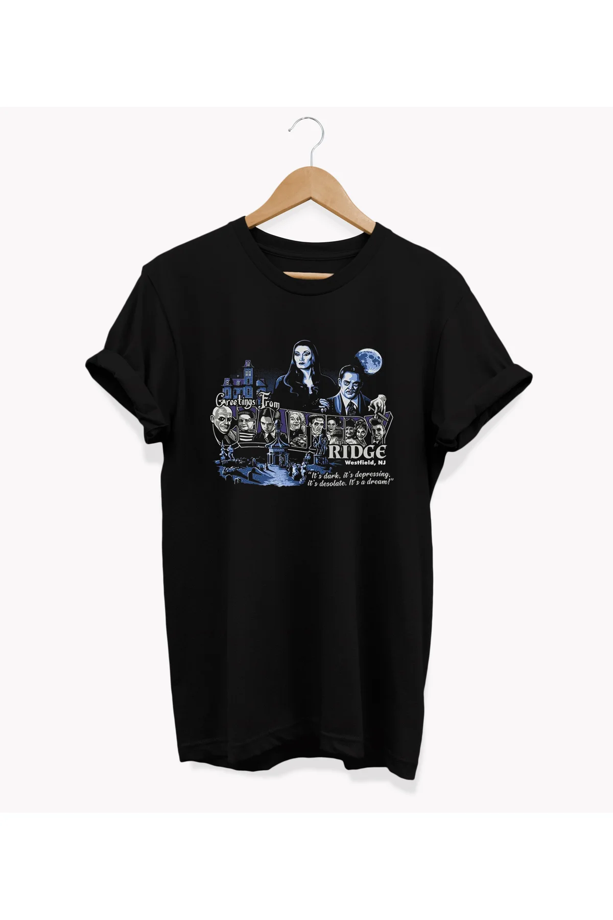 , Addams Family Baskılı, %100 Pamuk, Bisiklet Yaka, Oversize T-sh