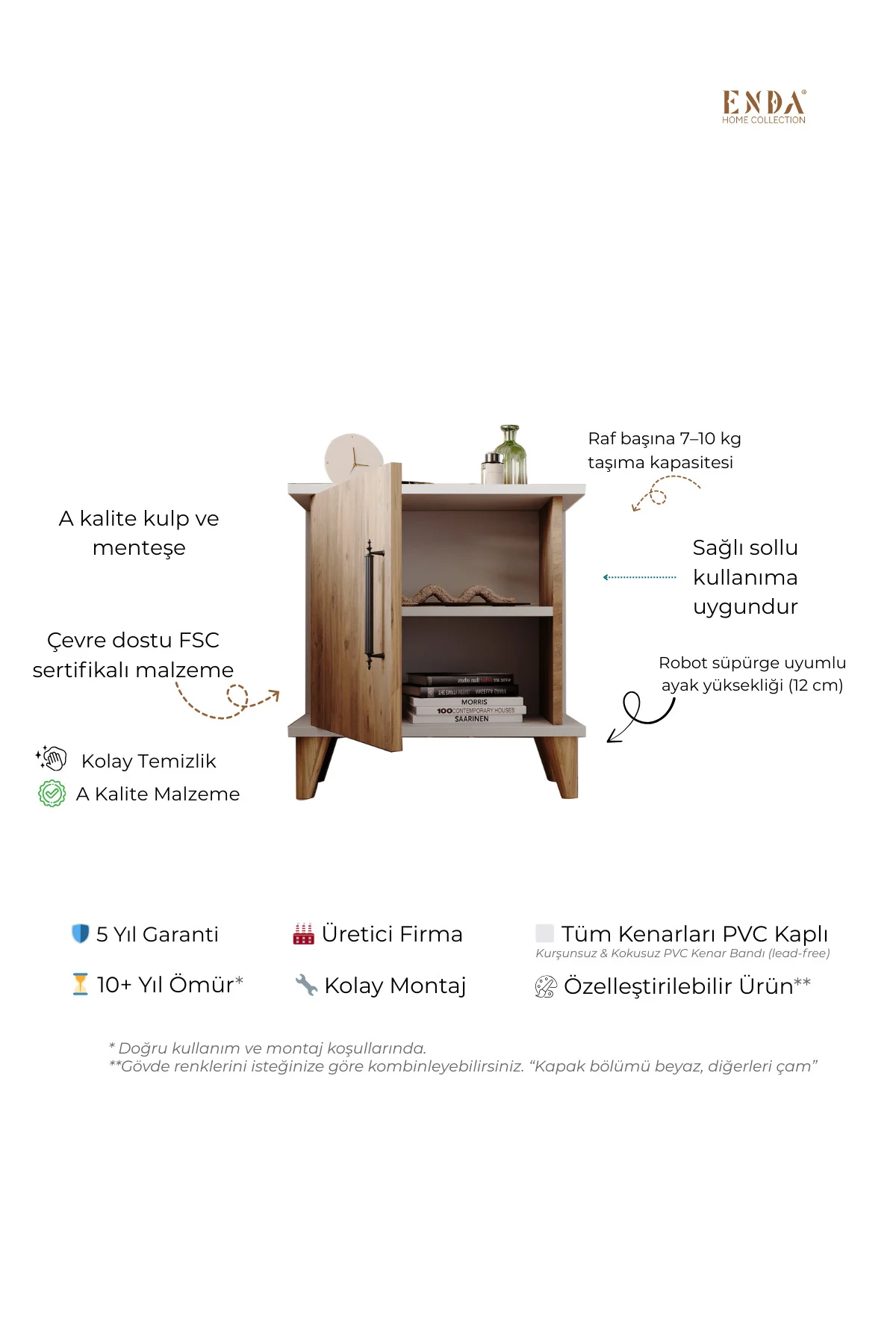 Adela Raflı Modern Komodin Atlantik Çam