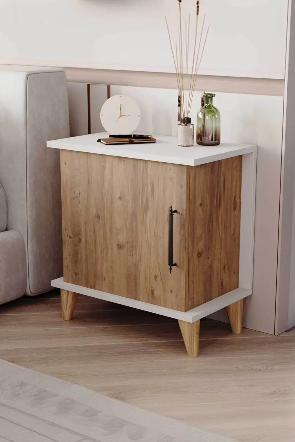 Adela Raflı Modern Komodin Atlantik Çam