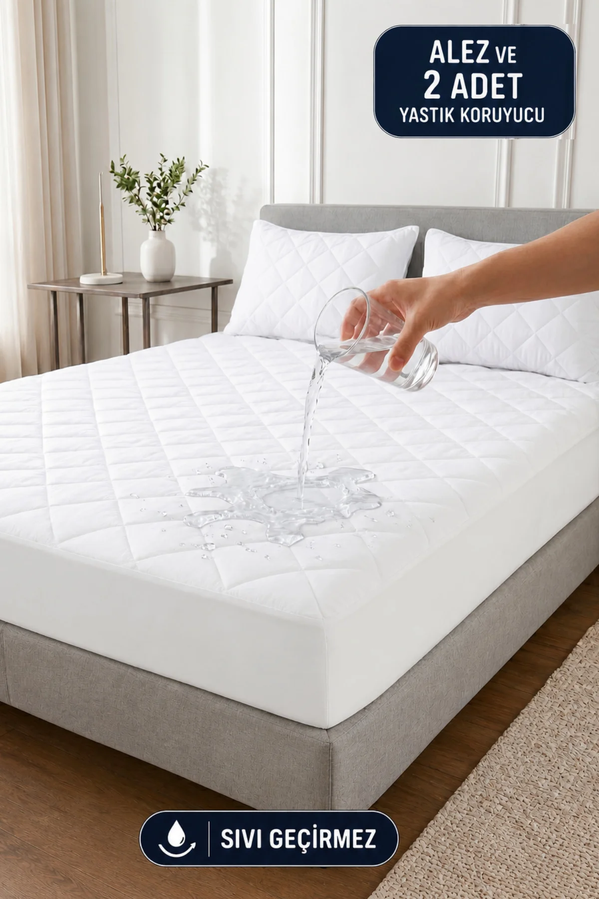 Adelya Classic Kapitone Fitted Su Sıvı Geçirmez Alez Seti (2 Adet Yastık Alezi Dahil)