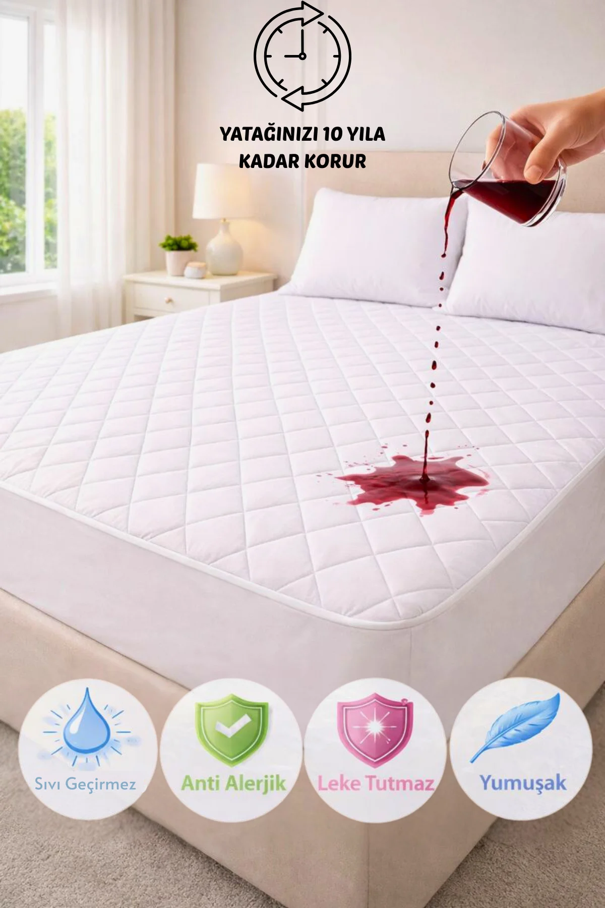 Adelya Classic Kapitone Fitted Full Kenar Su Sıvı Geçirmez Alez Yatak Koruyucu Tek Çift Battal