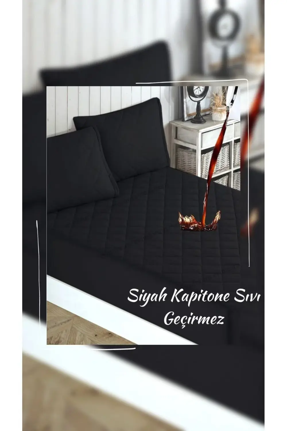 Adelya Siyah Kapitone Sıvı Geçirmez Alez (16 Ebat)