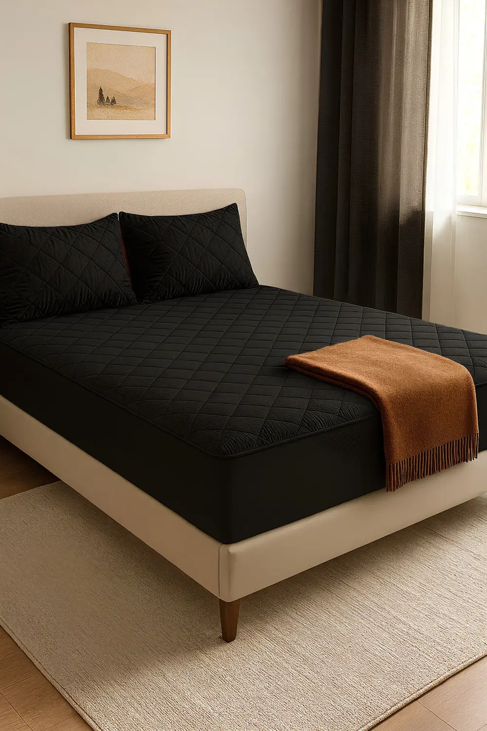 Adelya Siyah Kapitone Yatak Koruyucu Alez (16 Ebat)