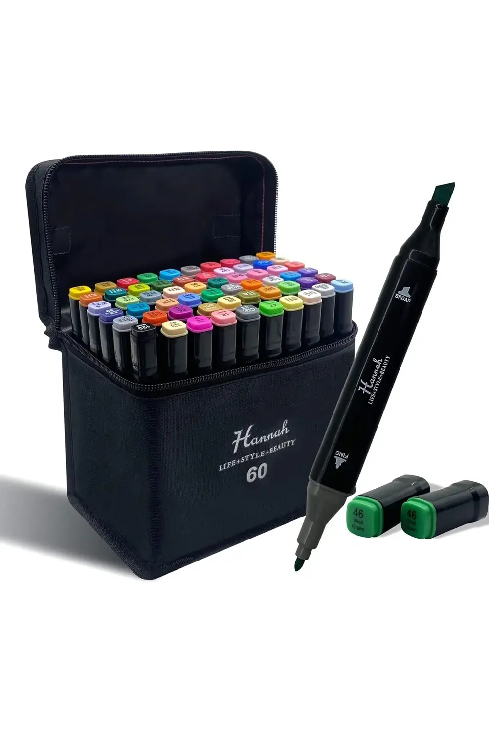 Adet Rengarenk Oluşan Siyah Çantalı Çift Taraflı Marker Seti 1184